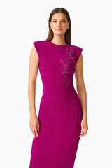 Dahlira Column Maxi Dress in Orchid Pink 3D floral detailing close up shot