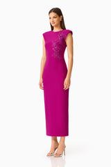 Dahlira Column Maxi Dress in Orchid Pink 3D floral detailing side shot