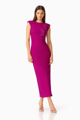 Dahlira Column Maxi Dress in Orchid Pink 3D floral detailing posed shot