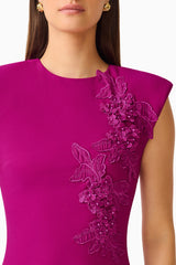 Dahlira Column Maxi Dress in Orchid Pink 3D floral detail shot