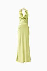 Florea Cowl Neck Gown in Pistachio Green with 3D floral embroidery ghost shot