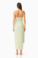 Florea Halter Gown in Pistachio Green with duchess satin and zipper back shot