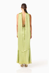 Florea Scarf Gown in Pistachio Green with  criss cross back and scarf back shot