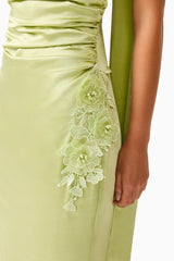 Florea Scarf Gown in Pistachio Green with 3D embroidery detail shot