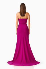 Dahlira Asymmetrical Gown in Orchid Pink with zipper back shot