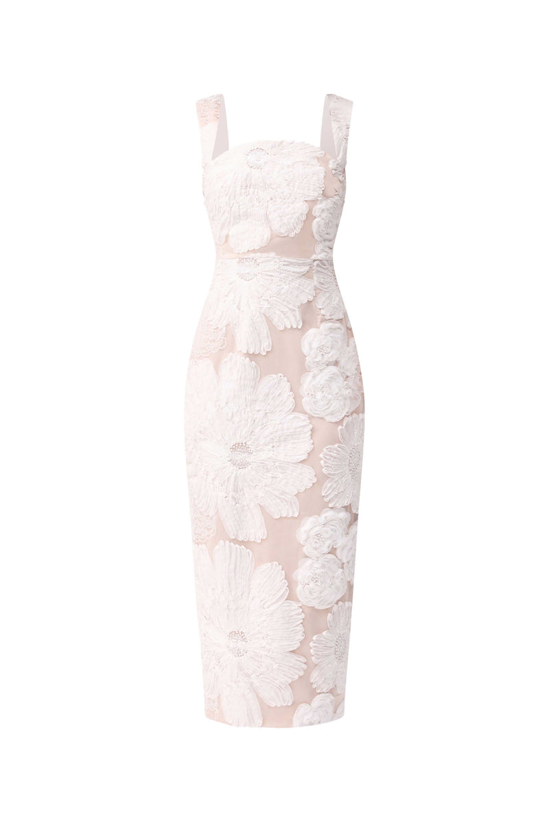 Roxana Midi Dress in White ghost shot 