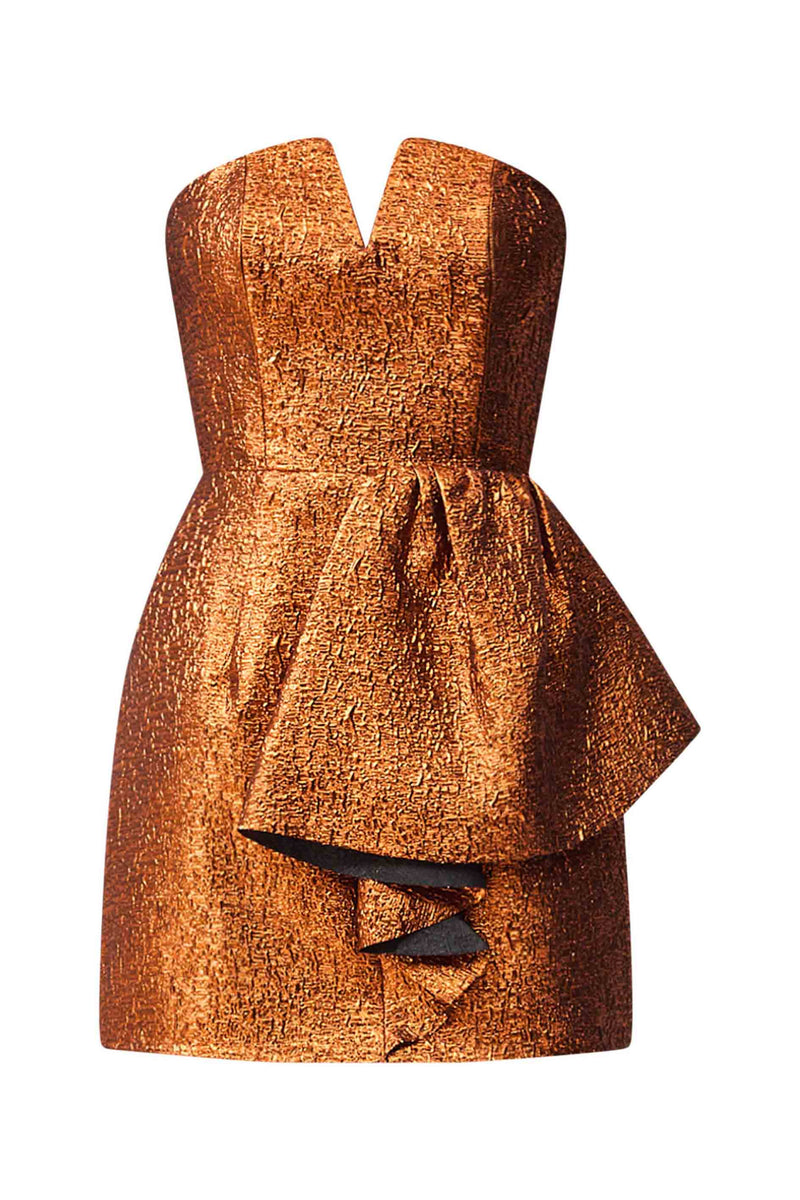 Sapphira Strapless Mini Dress in Metallic Orange Elliatt Sapphira Strapless Mini Dress in Metallic Orange Elliatt