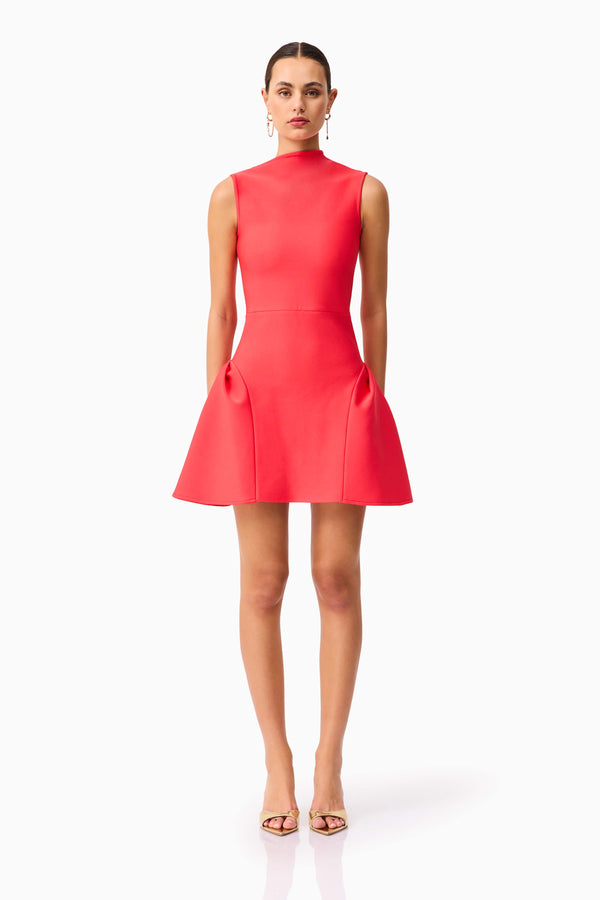Brunette model wearing the Jesselle Mini Dress in Red front shot 