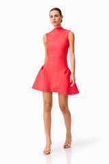 Brunette model wearing the Jesselle Mini Dress in Red posed shot 