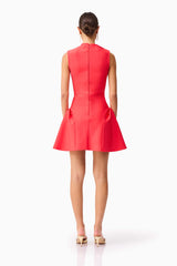 Brunette model wearing the Jesselle Mini Dress in Red back shot 