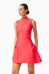 Brunette model wearing the Jesselle Mini Dress in Red close up looking away shot 