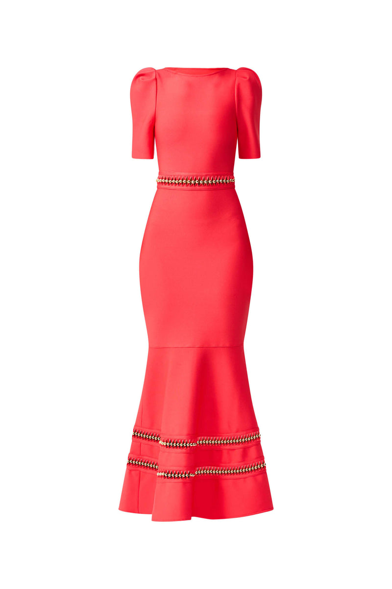 Jesselle Short Sleeve Gown in Red ghost shot 