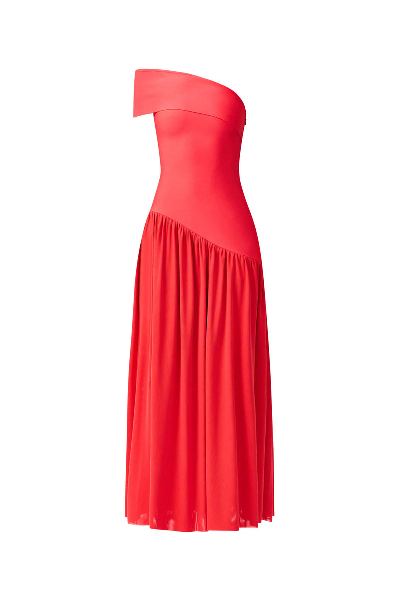 Jesselle Off The Shoulder Gown in Red ghost shot 