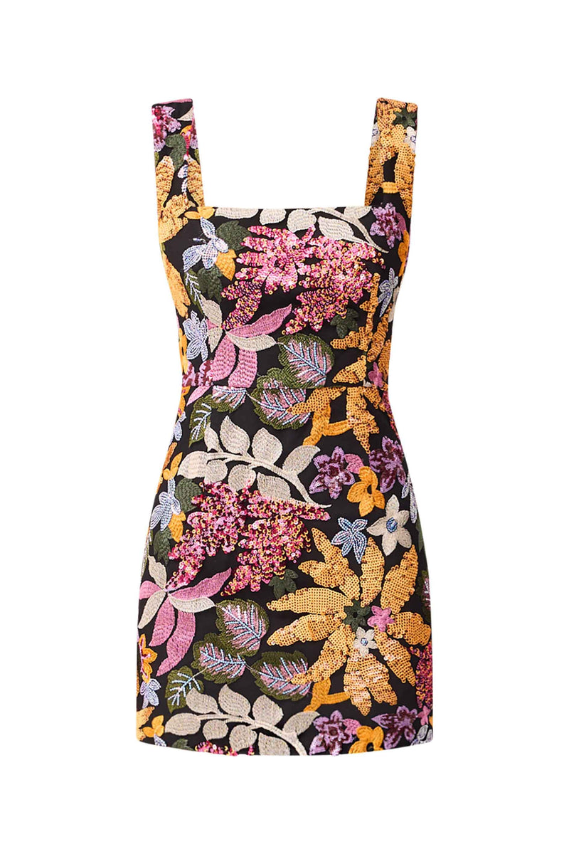 Kiran Party Mini Dress in Orange Floral ghost shot 