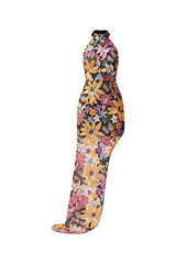 Kiran Halter Gown in Orange Floral ghost shot 