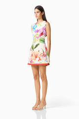 Glinda A-Line Mini Dress in Multi Floral with   A-line silhouette & sleeveless detailing side shot