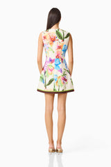 Glinda A-Line Mini Dress in Multi Floral with   A-line silhouette & back zipper back shot