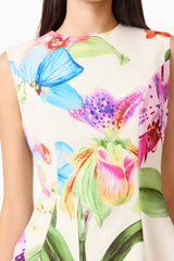 Glinda A-Line Mini Dress in Multi Floral with   A-line silhouette & sleeveless detailing detail shot