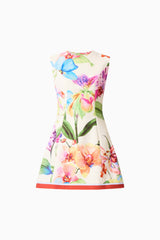 Glinda A-Line Mini Dress in Multi Floral with   A-line silhouette & sleeveless detailing ghost shot