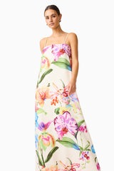 A-Line Maxi Dress in Floral Multi with relaxed silhouette close up posed shot