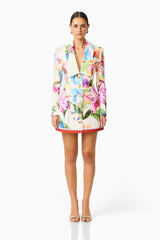 Glinda Blazer Dress in Multi Floral With long sleeves & collar V neckline front shot styles with pants 