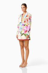 Glinda Blazer Dress in Multi Floral With long sleeves & collar V neckline side shot