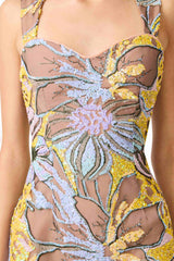 Seraphine Sweetheart Mini Dress in Floral Multi with sweetheart neckline close up shot
