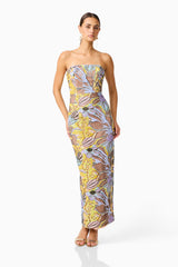 Seraphine Column Maxi Dress in Floral Multi with sequin fabrication posed shot