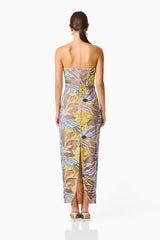 Seraphine Column Maxi Dress in Floral Multi with curved back split back shot