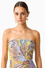 Seraphine Column Maxi Dress in Floral Multi with sequin fabrication close up shot