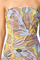 Seraphine Column Maxi Dress in Floral Multi with sequin fabrication detail shot