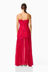 Petaluxe Lace Gown in Red with back zipper back shot