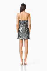 Titania Party Mini Dress in Deep Silver with back zipper back shot
