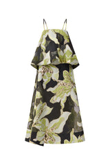 Elysia Tiered Gown in Black & Green Floral ghost shot