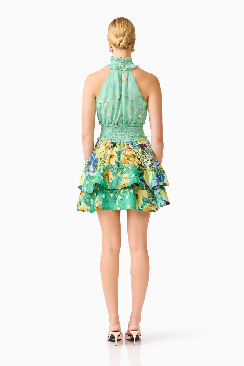 Estelle Halter Mini Dress - Green Floral - XS