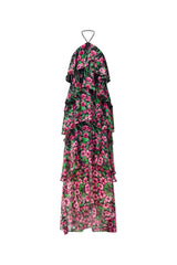 Estelle Halter Gown in Black & Pink Floral ghost shot