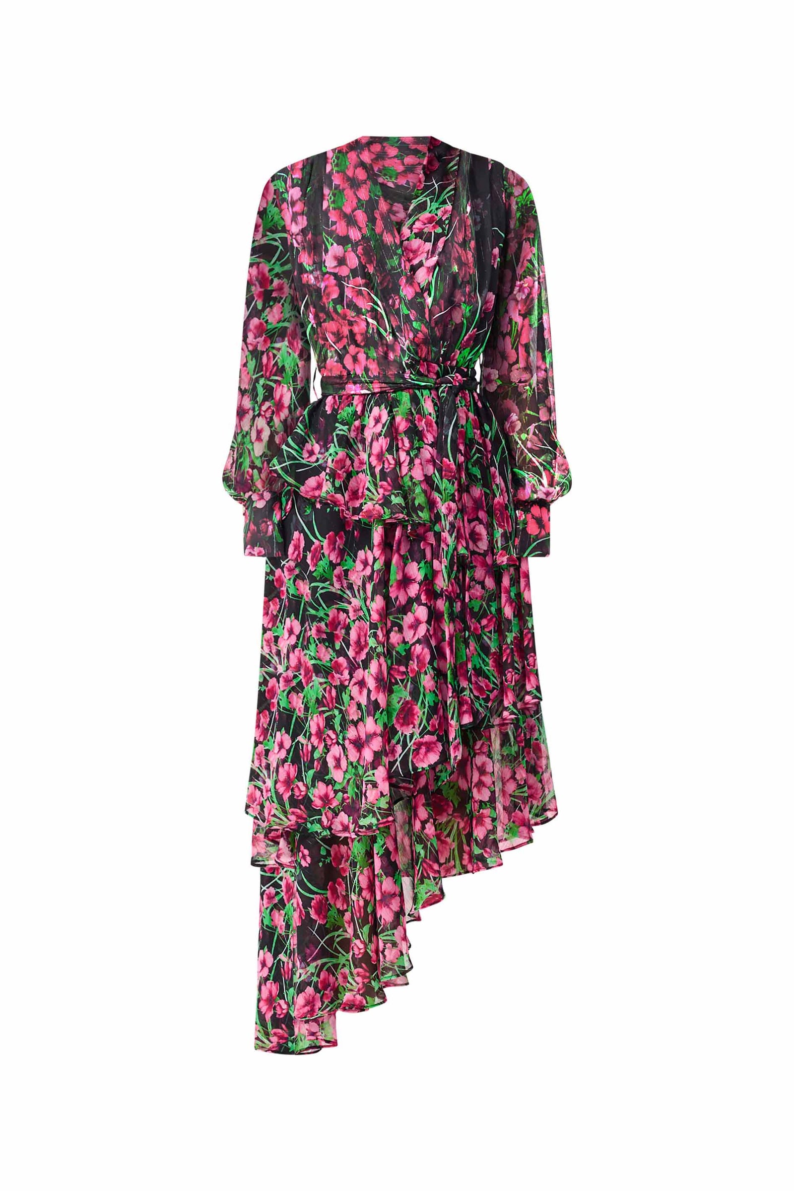 ecote floral fishnet long sleeve maxi dress Estelle Long Sleeve Maxi Dress in Black & Pink Floral