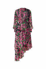 Estelle Long Sleeve Maxi Dress in Black & Pink Floral campaign shot