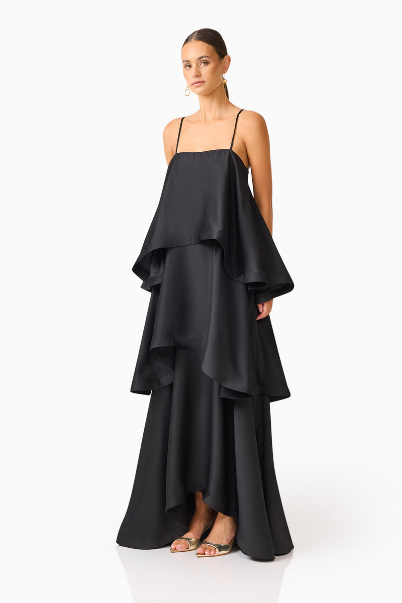 Tilly Tiered Maxi Dress in Black – Elliatt