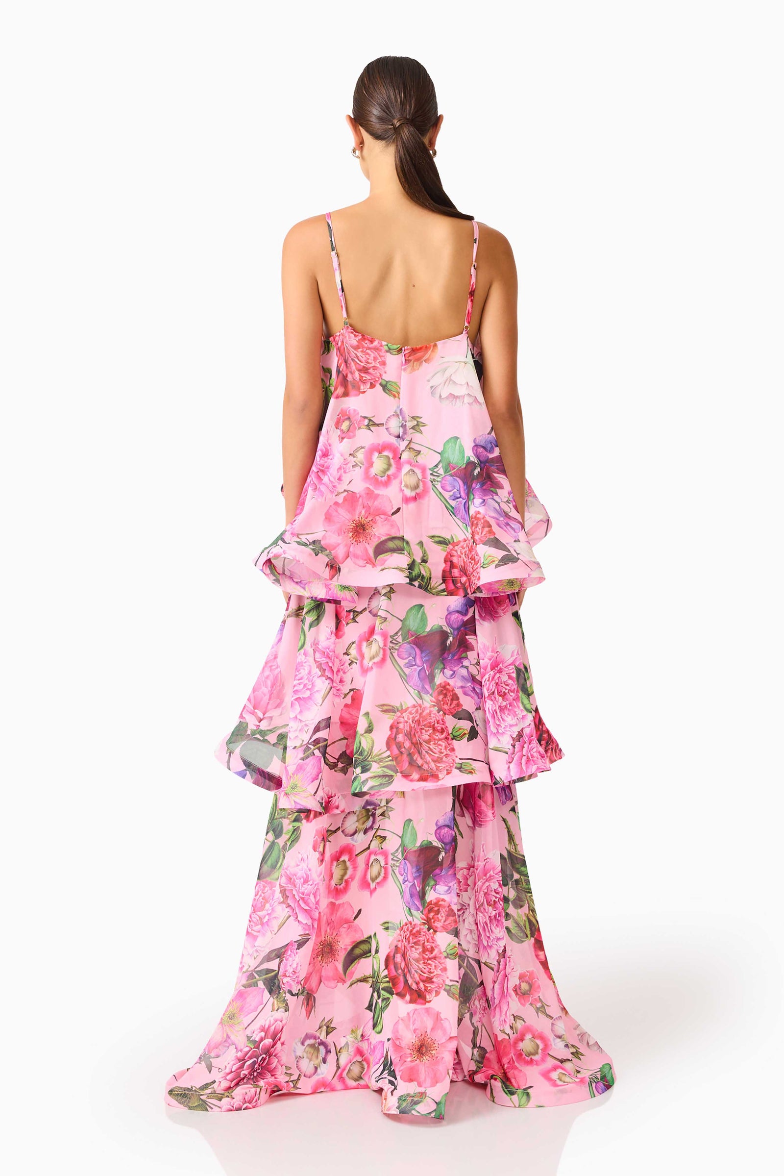 fitted lace wedding dress Armani Tiered Maxi Dress in Pink Floral – Elliatt