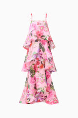 Armani Tiered Maxi Dress in Pink Floral ghost shot
