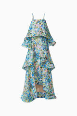 Armani Tiered Maxi Dress In Blue Floral ghost shot