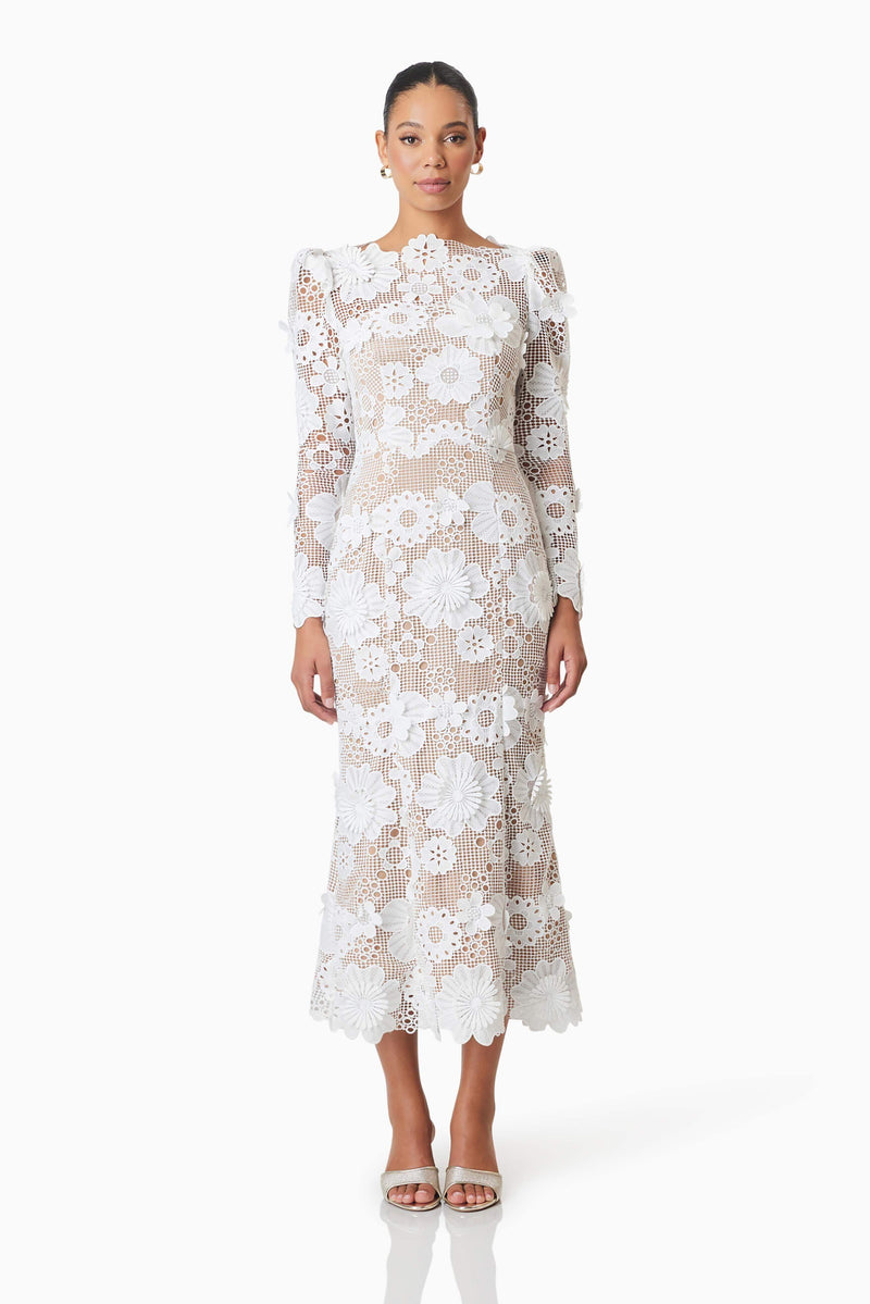 Autumn Long Sleeve Midi Dress In White Autumn Long Sleeve Midi Dress In White