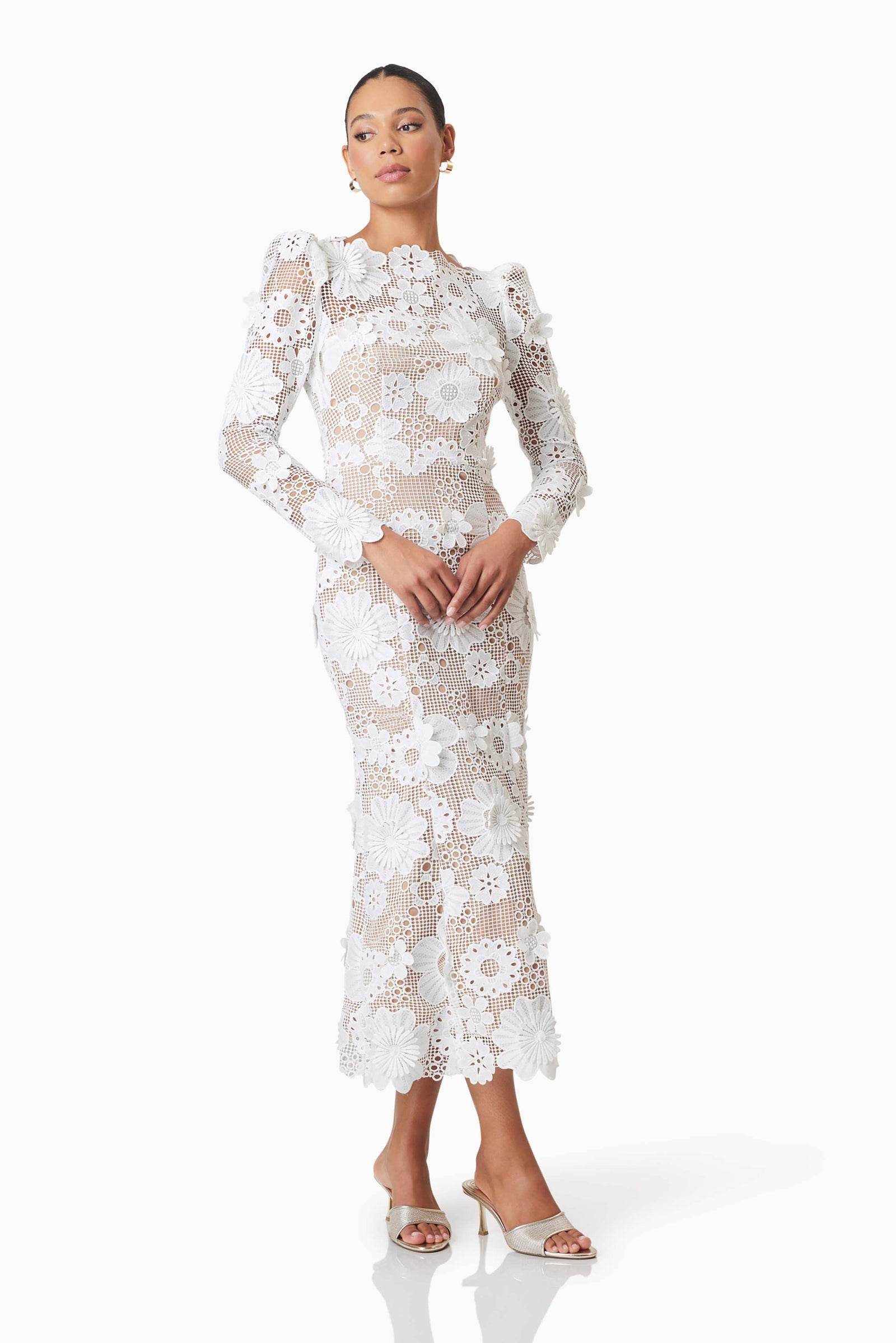 Autumn Long Sleeve Midi Dress In White Elliatt Autumn Long Sleeve Midi Dress In White Elliatt