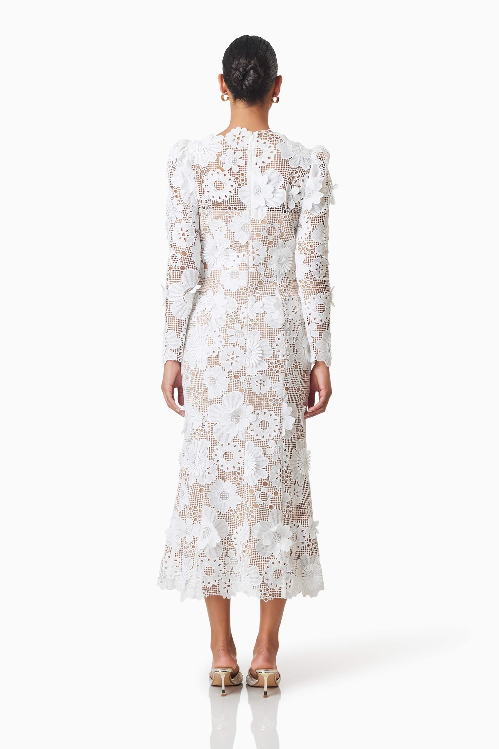 Autumn Long Sleeve Midi Dress In White Elliatt Autumn Long Sleeve Midi Dress In White Elliatt