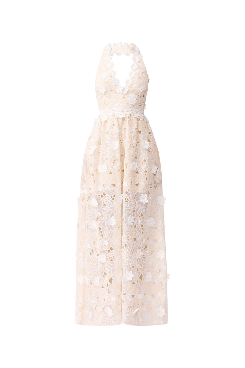 Sienna V-Neck Gown in Cream | Floral Trim & Lace Detail Elliatt Sienna V-Neck Gown in Cream | Floral Trim & Lace Detail Elliatt