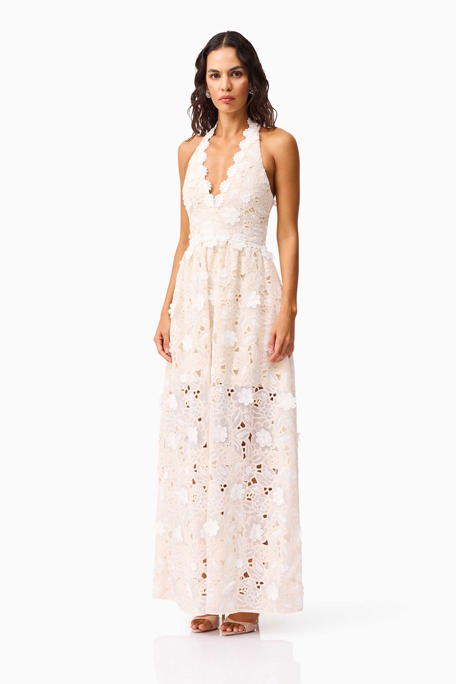 Sienna V-Neck Gown - Cream - M