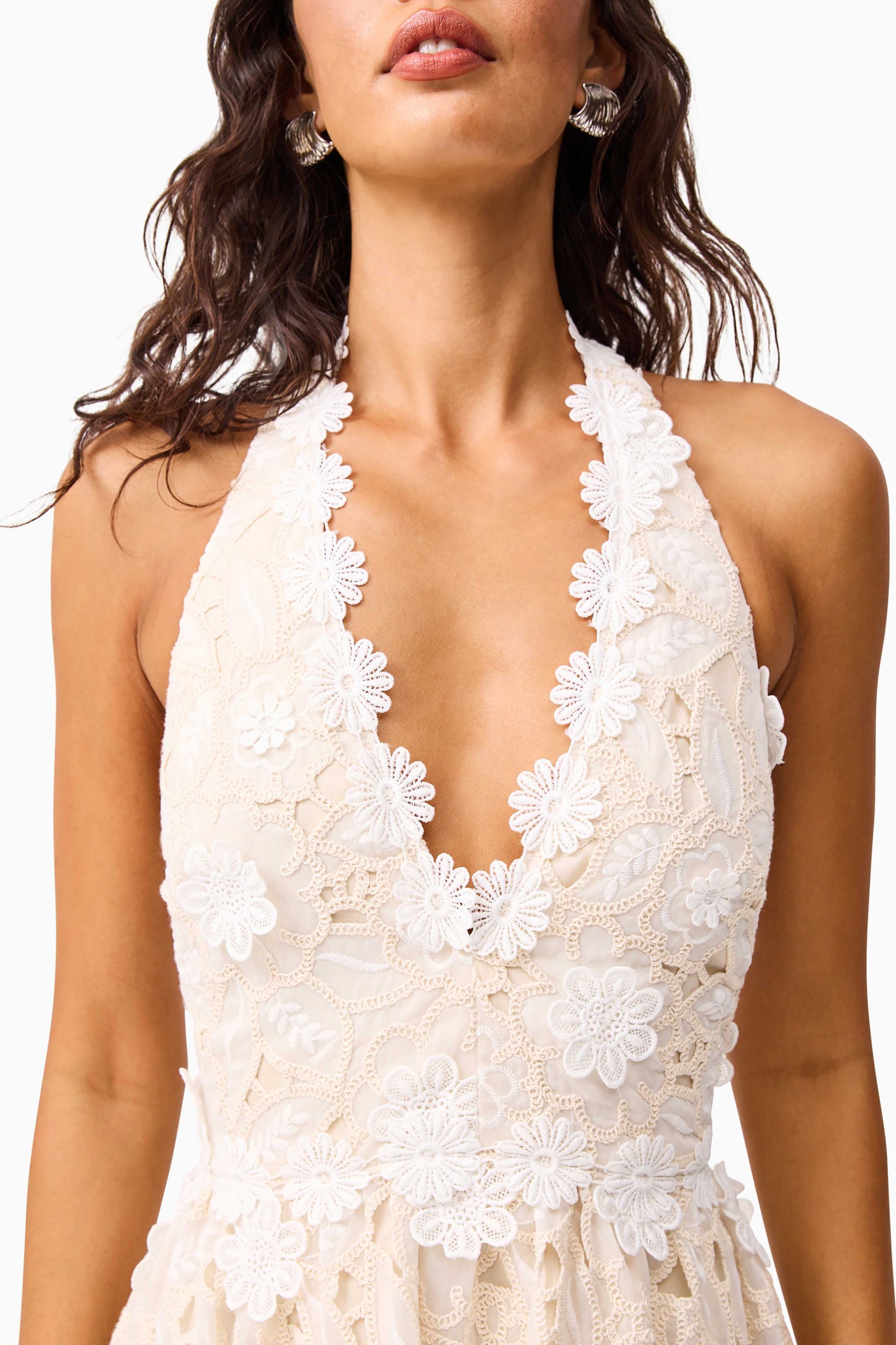 Sienna V-Neck Gown in Cream | Floral Trim & Lace Detail Elliatt Sienna V-Neck Gown in Cream | Floral Trim & Lace Detail Elliatt