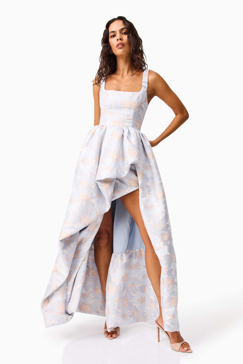elliatt galadirel strapless asymmetric jacquard maxi dress ELLIATT x REVOLVE Jacquard Asymmetric Gown in Blue