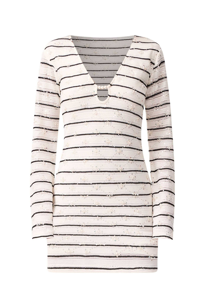 Eldora Long Sleeve Mini Dress in Black & White ghost shot